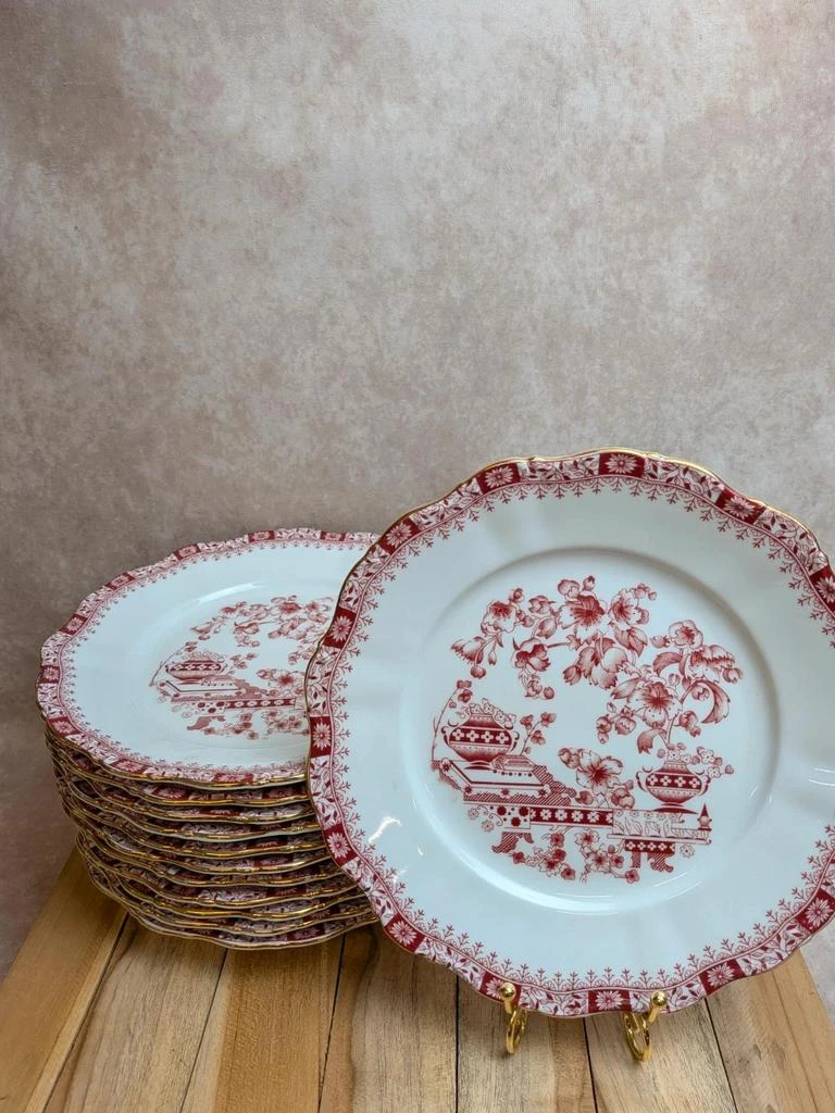 Lot de 12 assiettes plates Seltmann Weiden Bavaria Theresia rouge